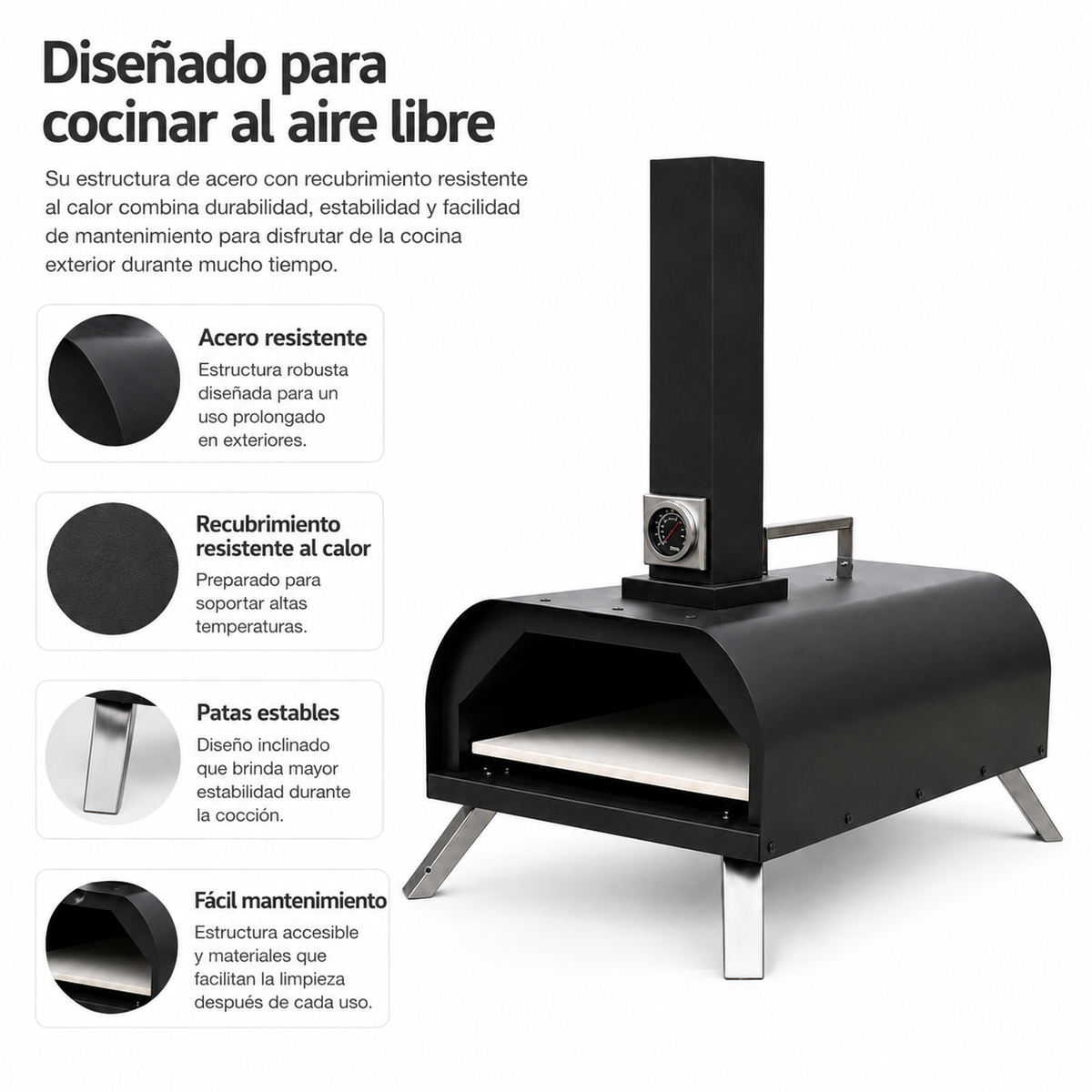 Horno Barbacoa De Carbón Para Pizza Con Chimenea Integrada Y Parrilla