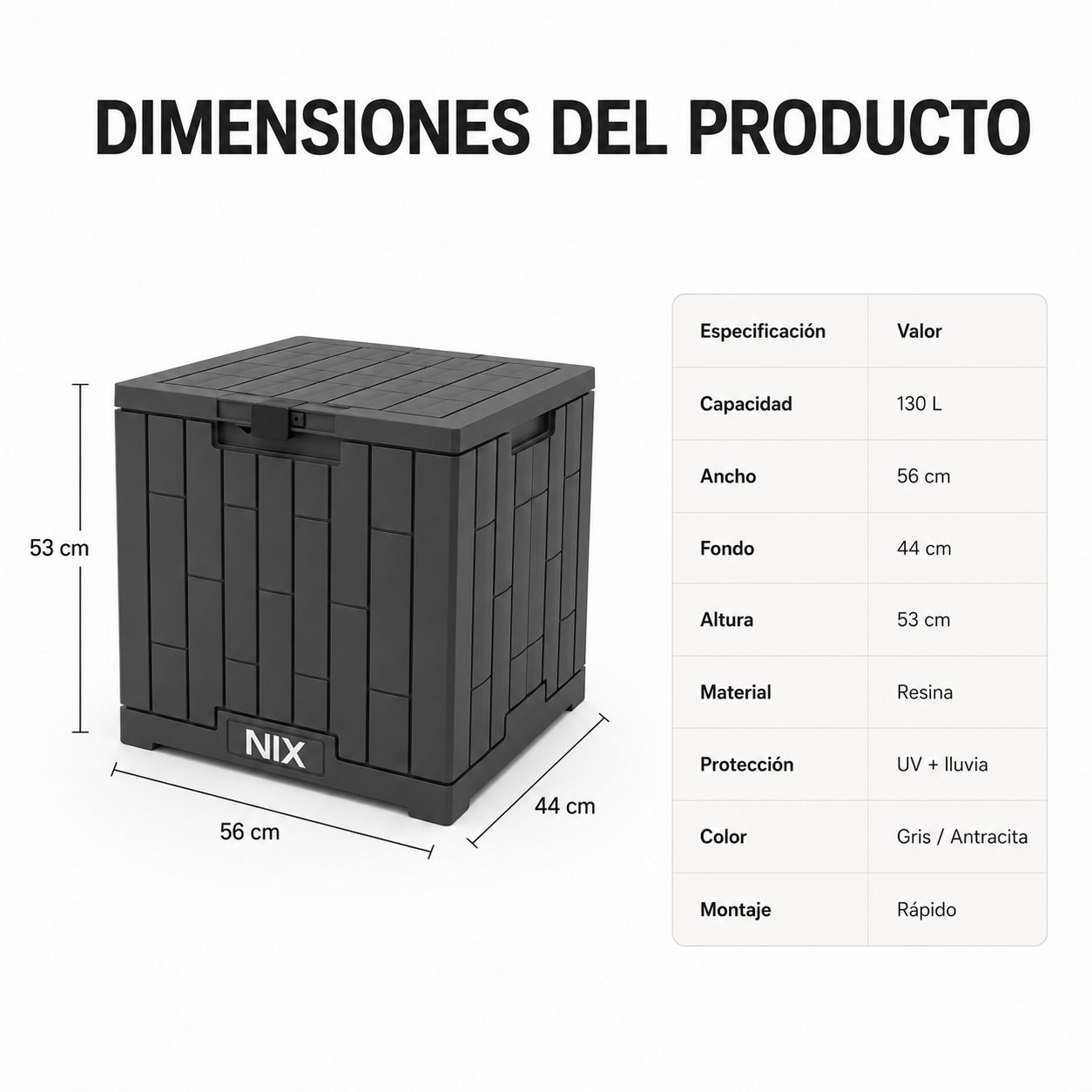Arcón De Almacenaje Exterior Impermeable 130 L Con Tapa Reforzada