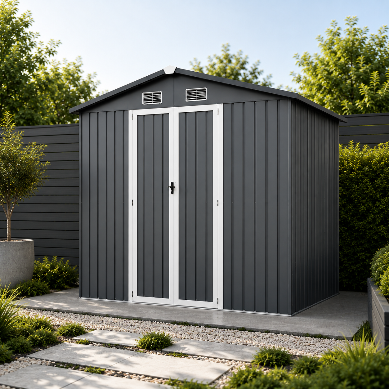 Caseta Metálica Exterior Con Puertas Dobles Abatibles 267,5 × 199 × 197 cm