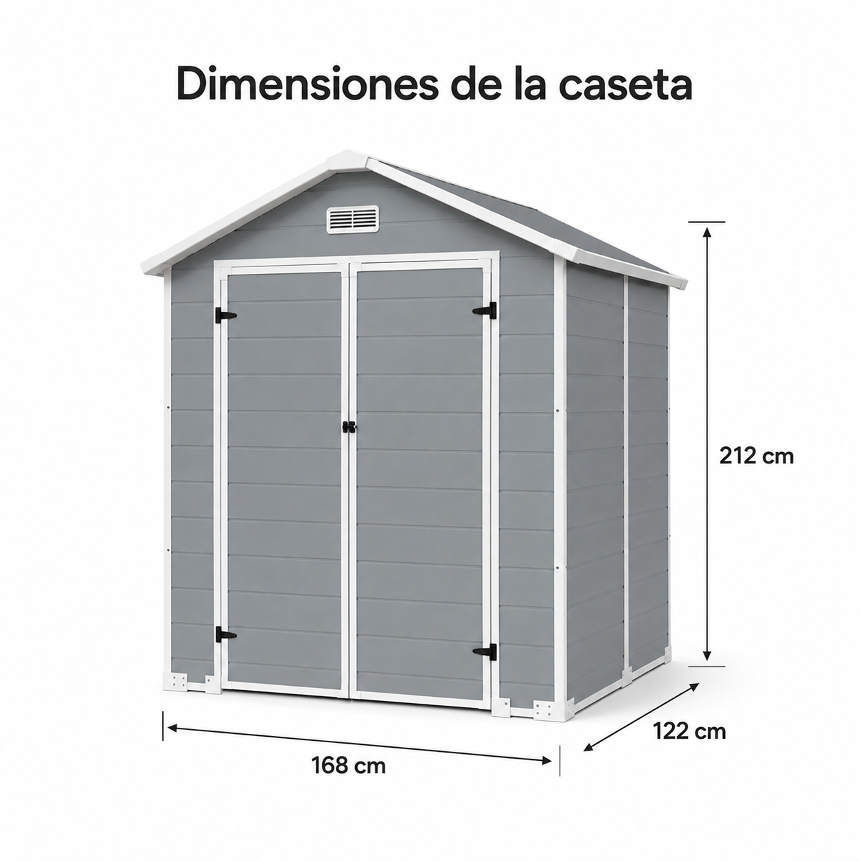 Groot resin tuinhuisje 6x4" met dubbele deur, raam en geïntegreerde ventilatie
