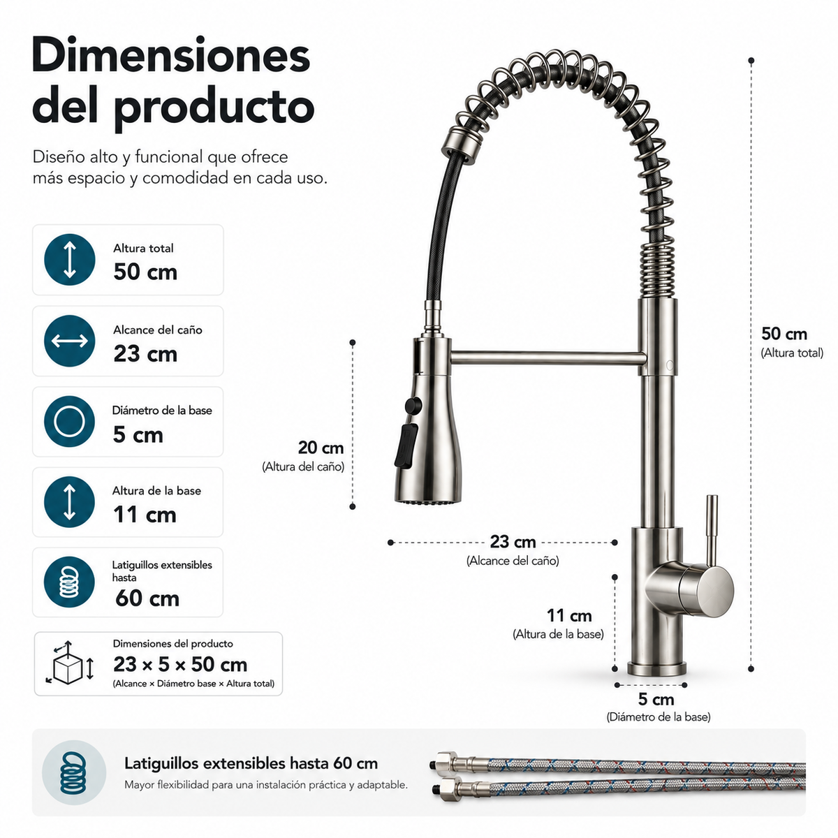 Rubinetto da Cucina Estraibile a 360 Gradi con Doccia Estensibile in Acciaio Inox