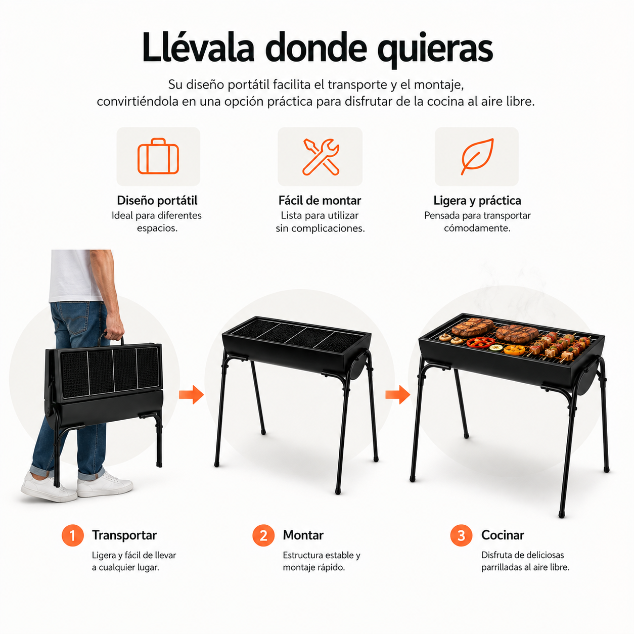 Barbecue portable au charbon extérieur avec grande grille