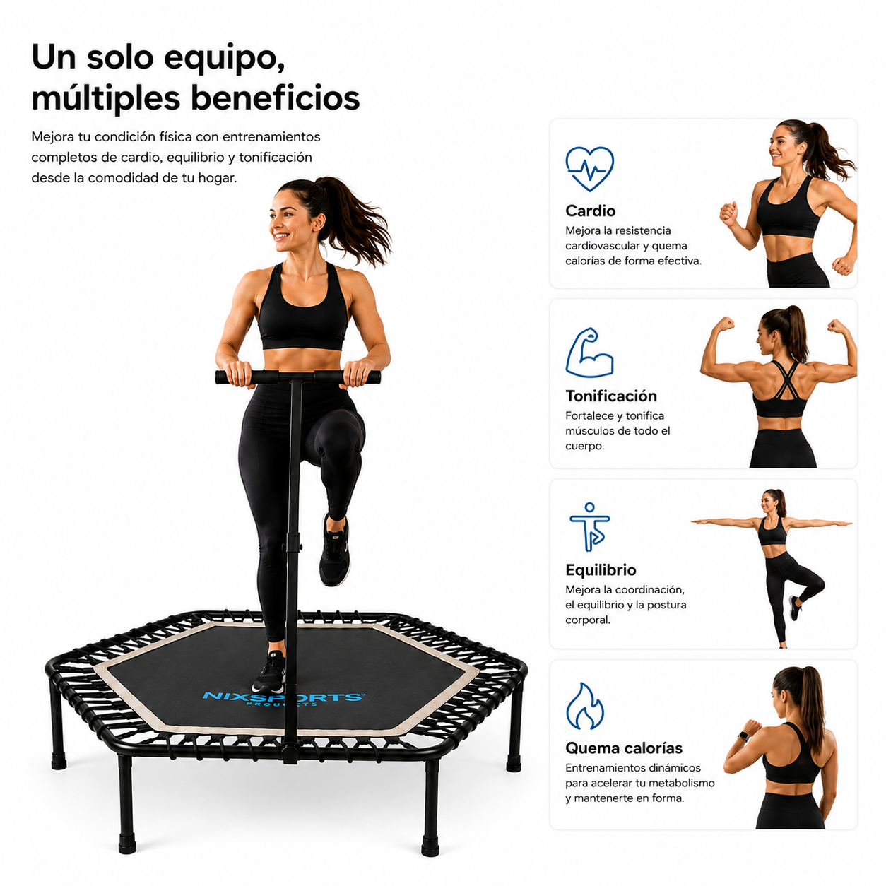 Inklapbare fitnesstrampoline 3-in-1
