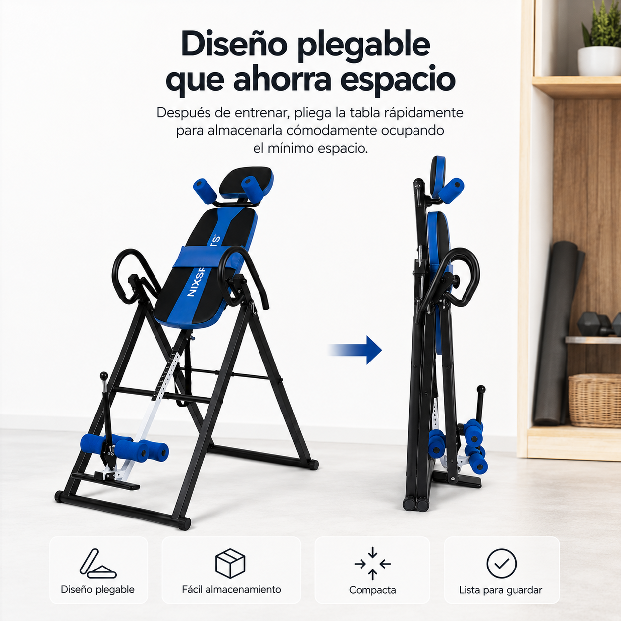 Inklapbare inversietafel met verstelbare hellingshoek en ergonomische rugleuning