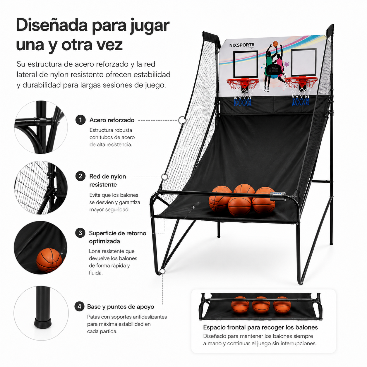 Canasta Doble Arcade Infantil Plegable con Marcador Electrónico
