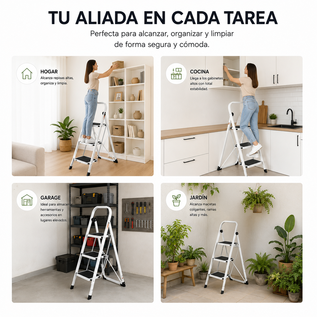 Escalera plegable con superficie antideslizante de 3 peldaños