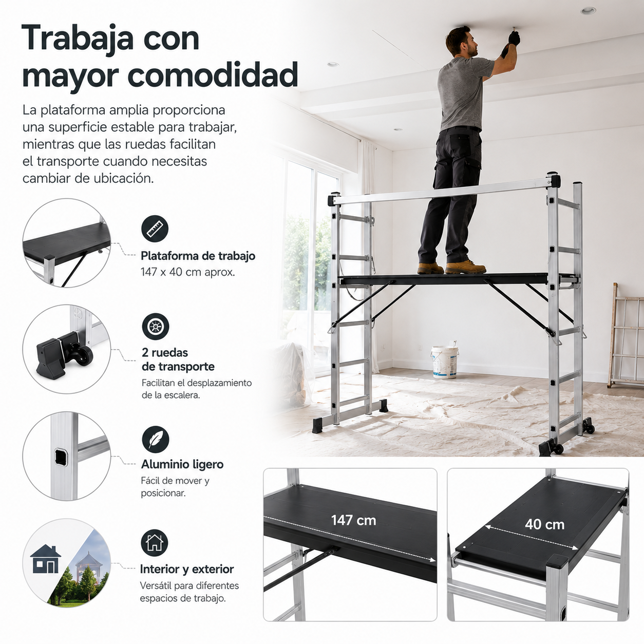 Multifunctionele ladder 4-in-1 met antislipplatform
