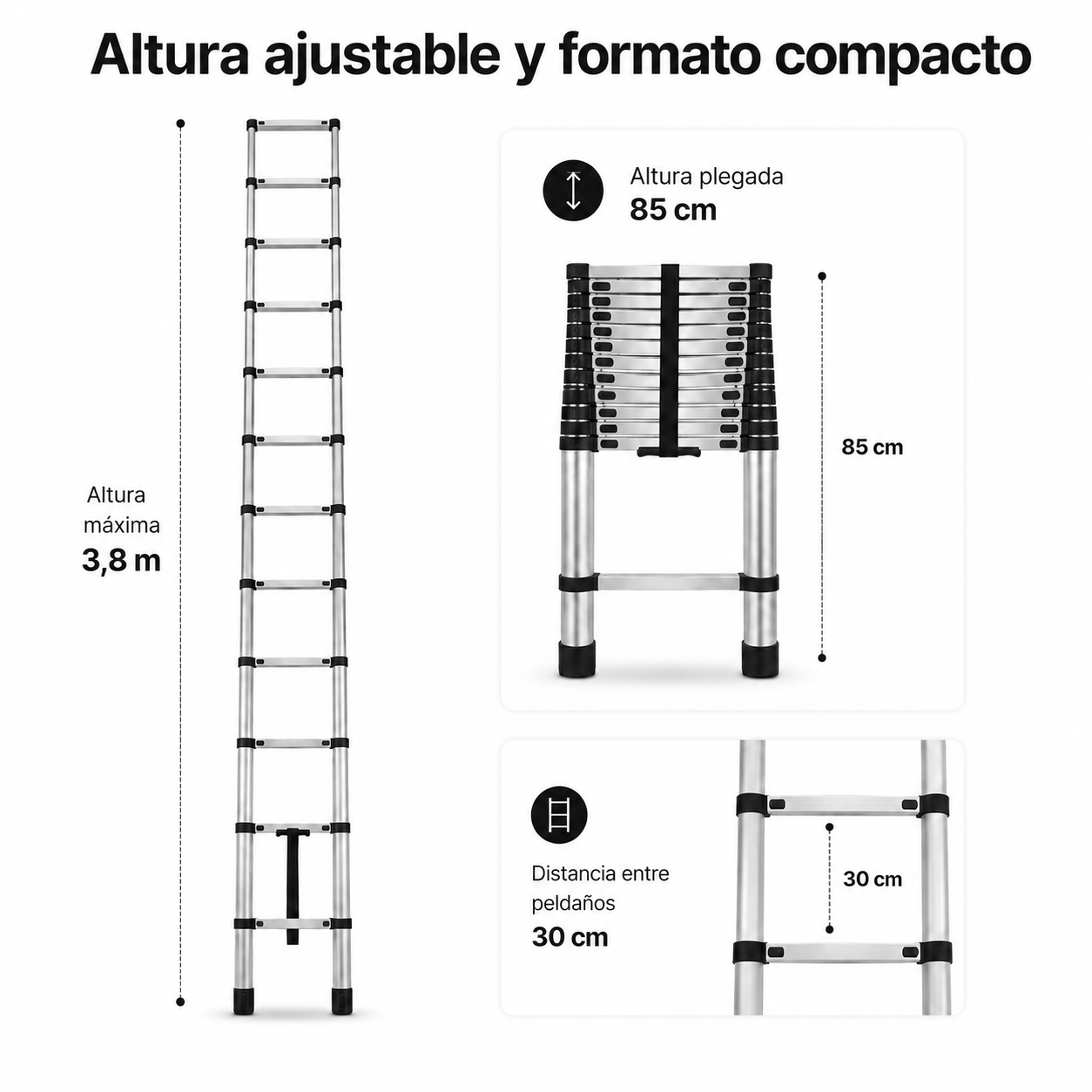 Teleskopleiter aus Aluminium, klappbar, 3,8 m