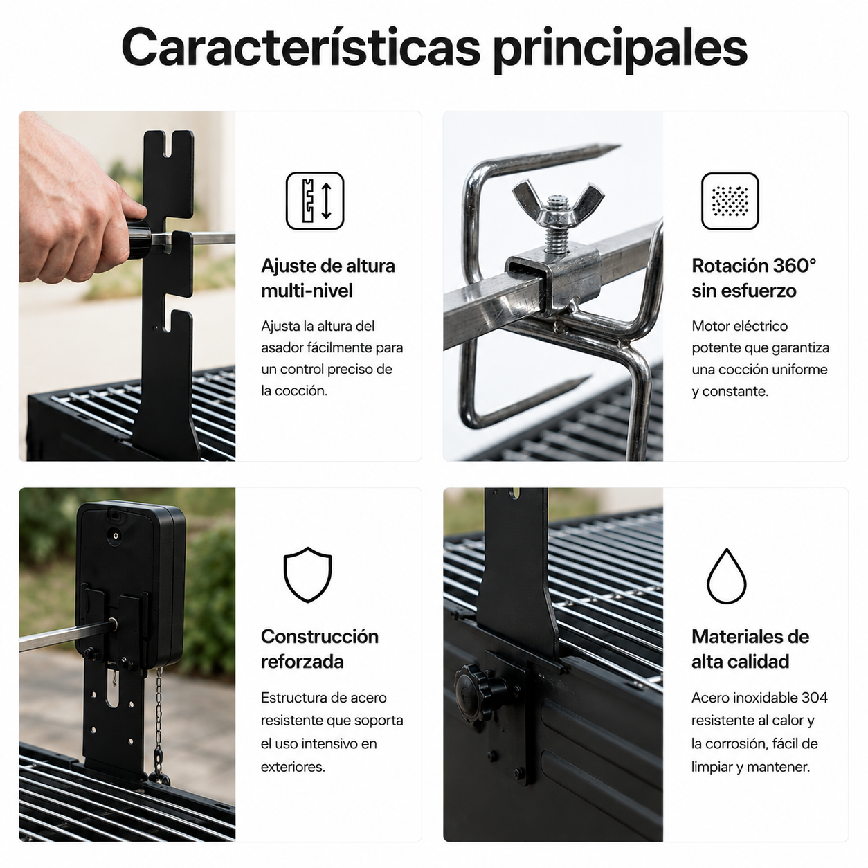 Kit Asador Giratorio Para Barbacoa Con Motor Y Eje Inoxidable