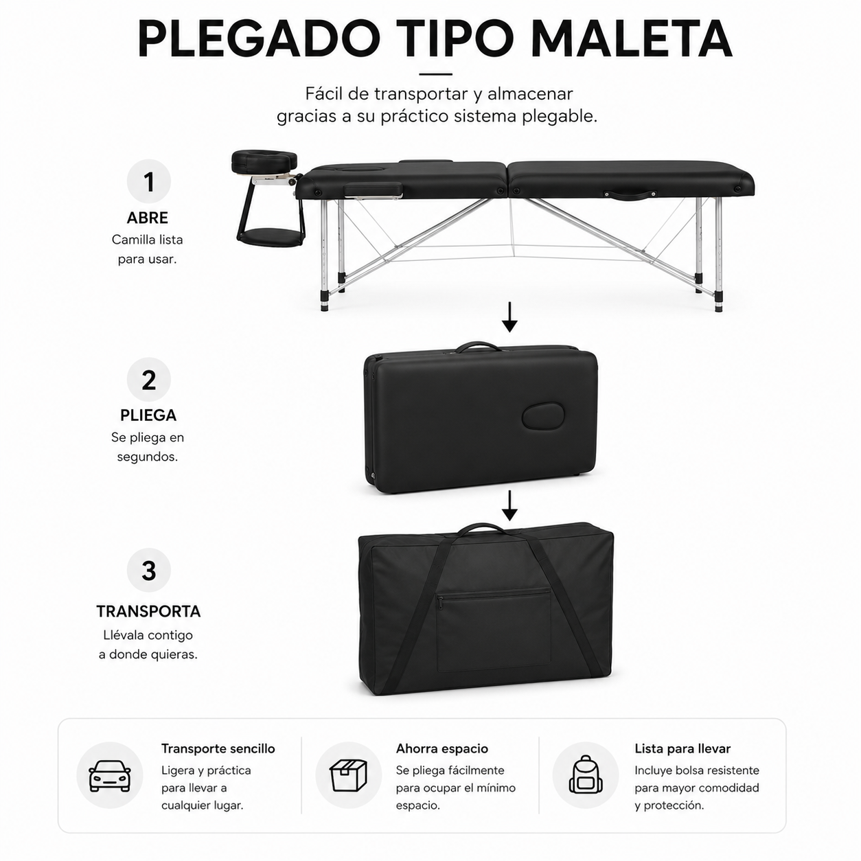Camilla De Masaje Plegable 60 cm Altura Regulable Reposacabezas Nix Spa