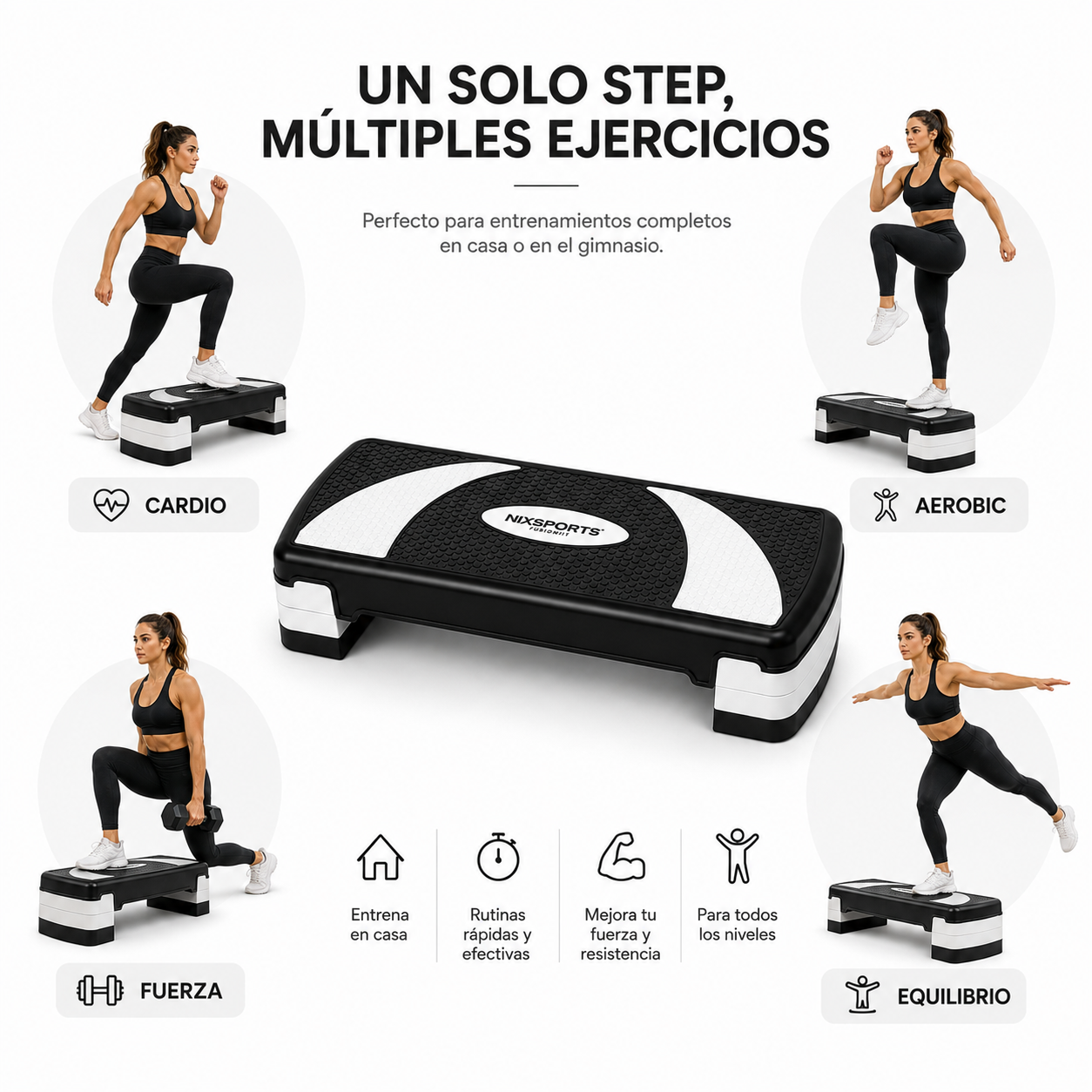 Step Aeróbico Regulable con 3 Alturas y Superficie Antideslizante