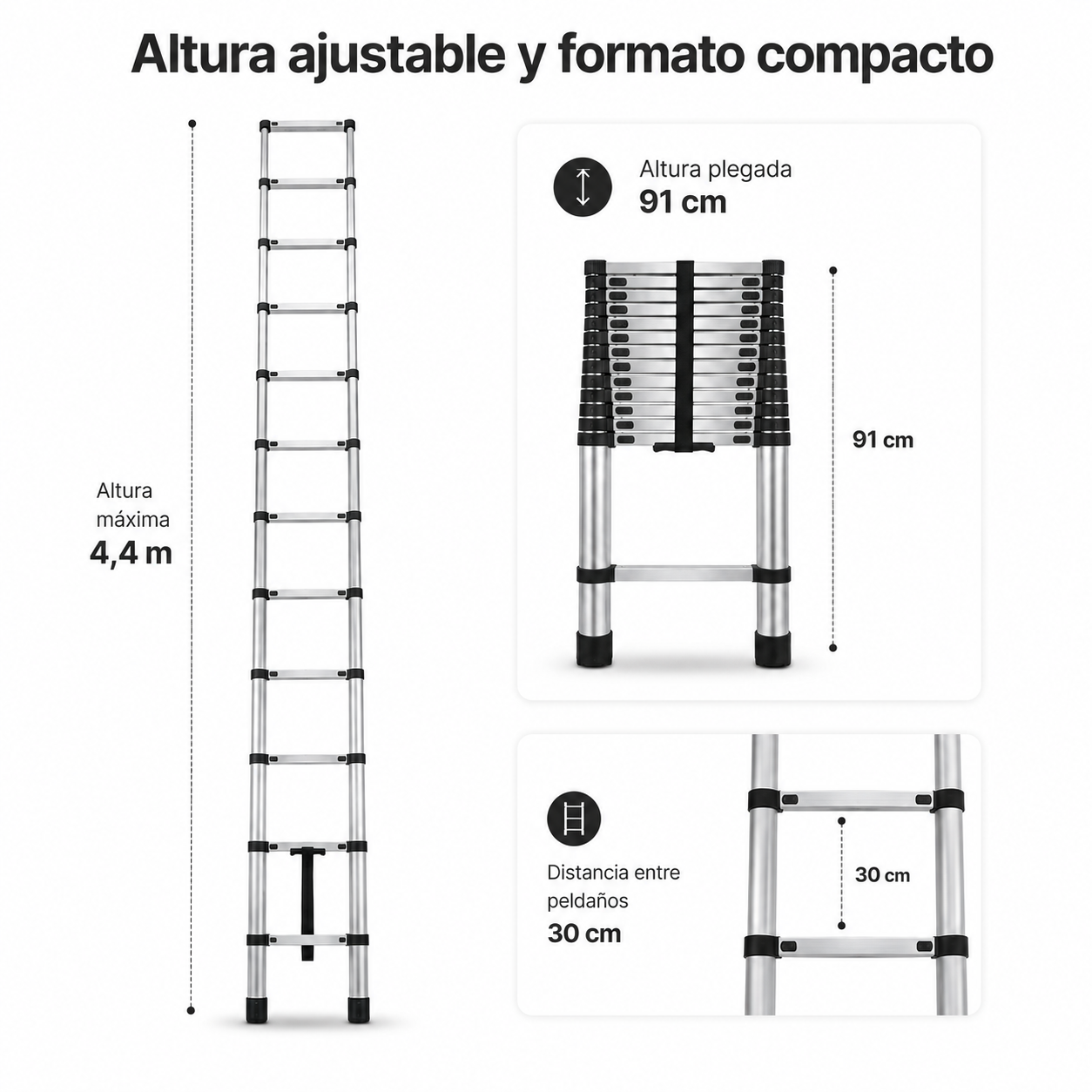 Escalera Telescópica Plegable De Aluminio 4,4 M Antideslizante