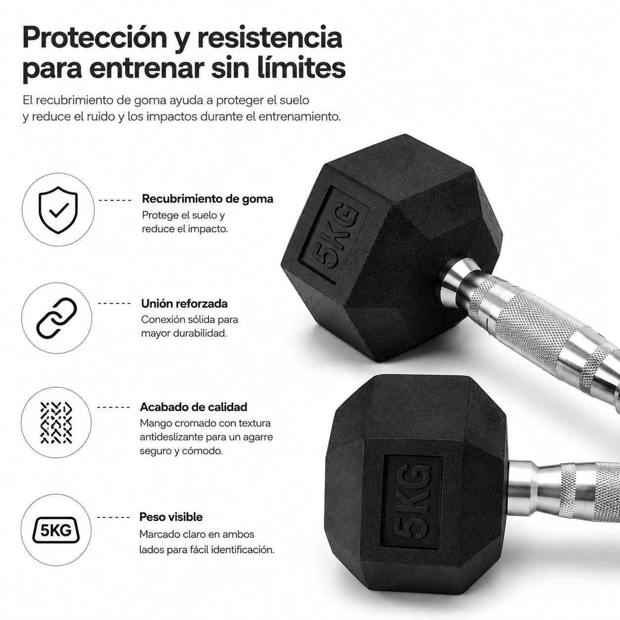 Pack de 2 Halteres Hexagonais 5 Kg Pegada Antideslizante