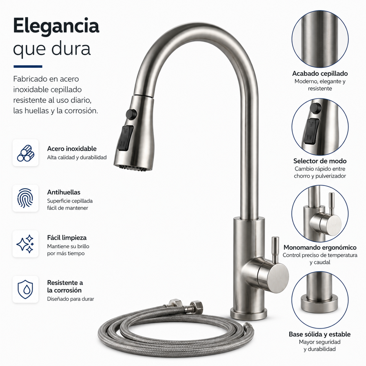 360-Grad ausziehbarer Küchenwasserhahn aus Edelstahl