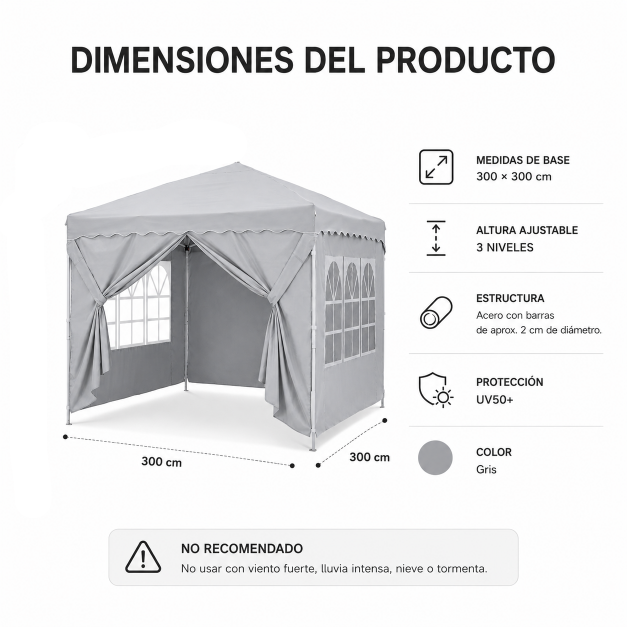 Tente pliable 3x3 M avec 4 parois latérales et structure renforcée