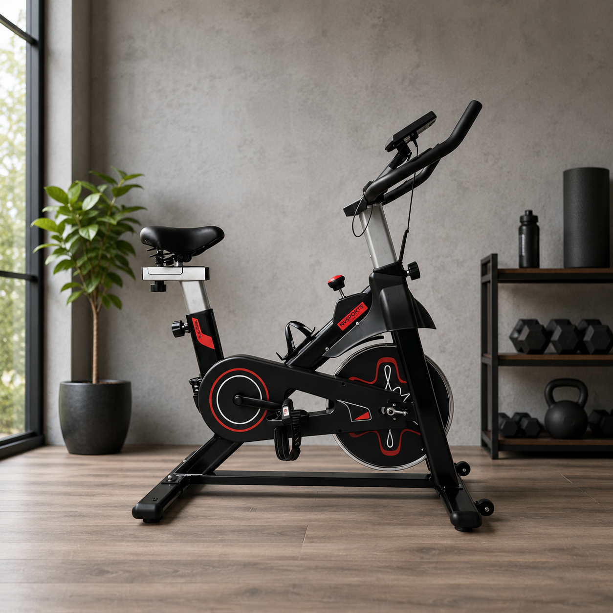 Bicicleta estática com resistência ajustável, ecrã LCD, assento acolchoado e guiador com apoio para braços para fitness em casa