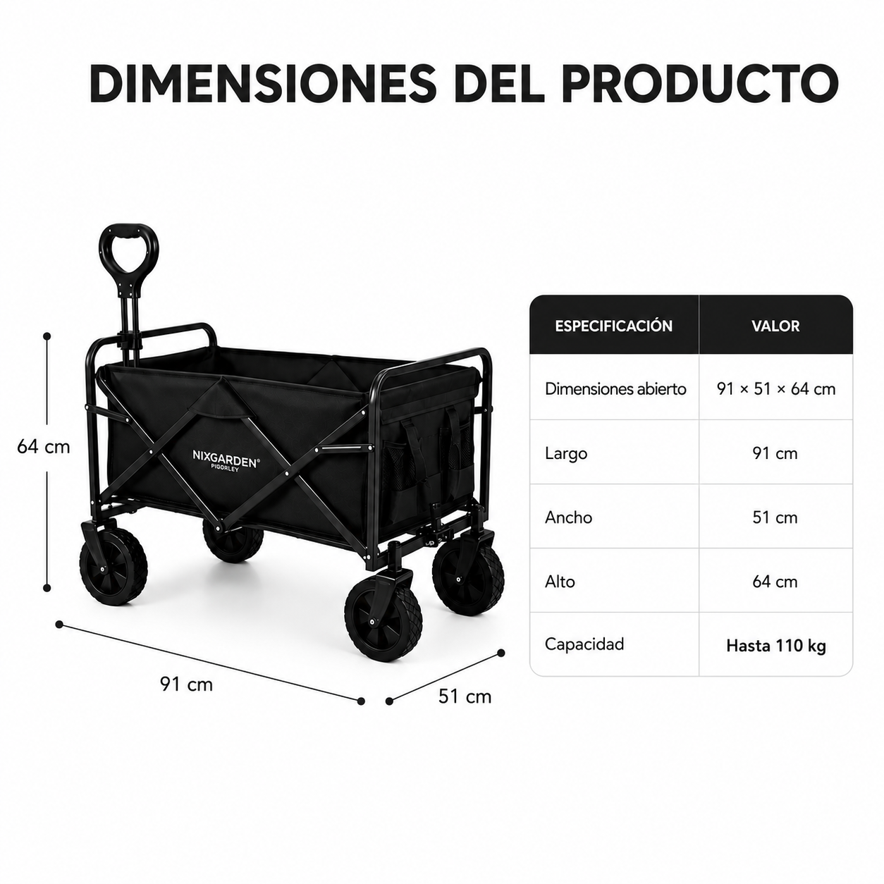 XXL opvouwbare all-terrain-kar 150 kg 91×51×64 cm Oxford 600D 100L voor strand, tuin en camping