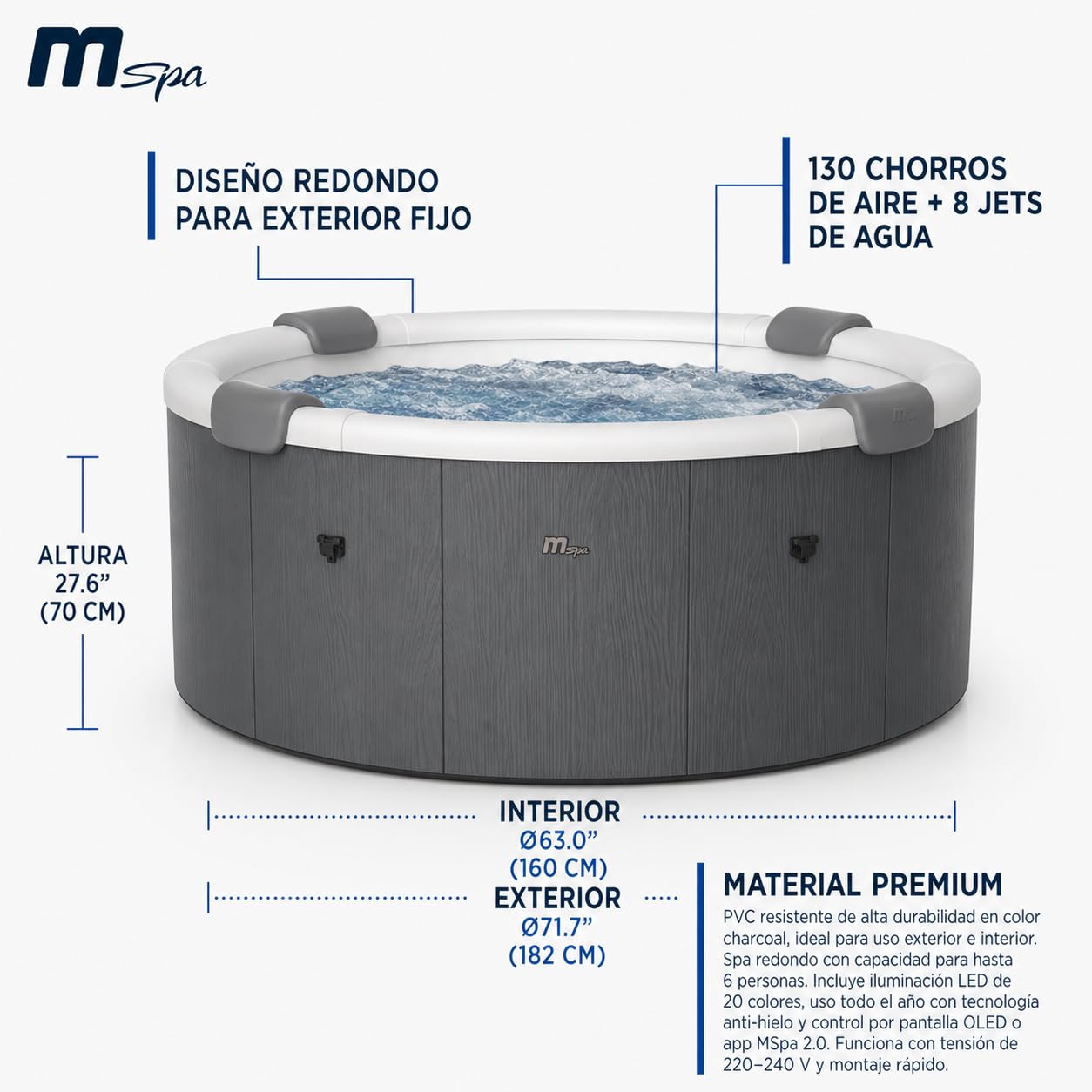 Mspa - Spa rigide rond Denver 4–6 personnes
