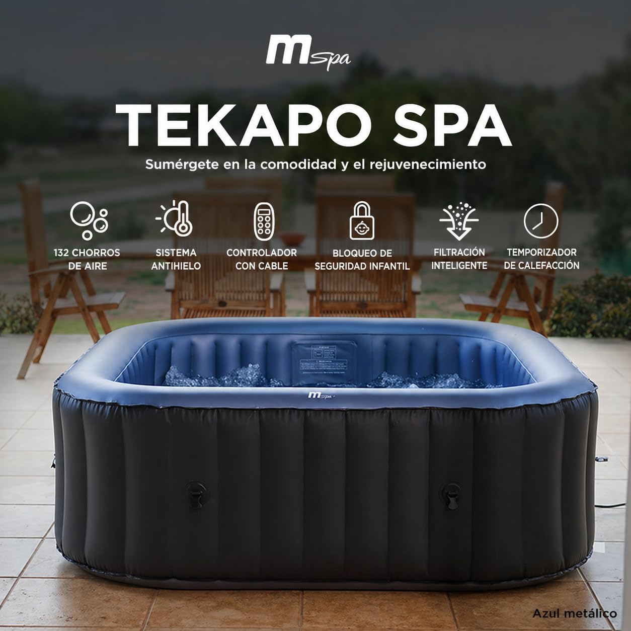 MSpa – Spa insuflável quadrado Tekapo 4–6 pessoas