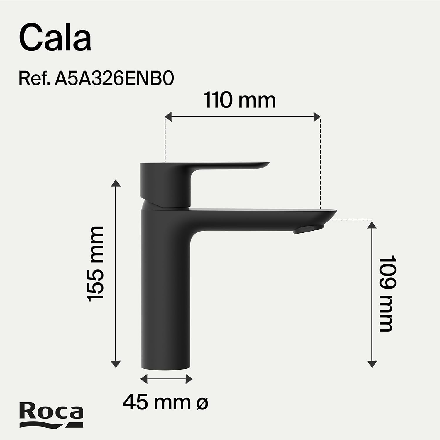 Roca - Mezclador monomando para lavabo con cuerpo liso Negro Mate Cala A5A326ENB0