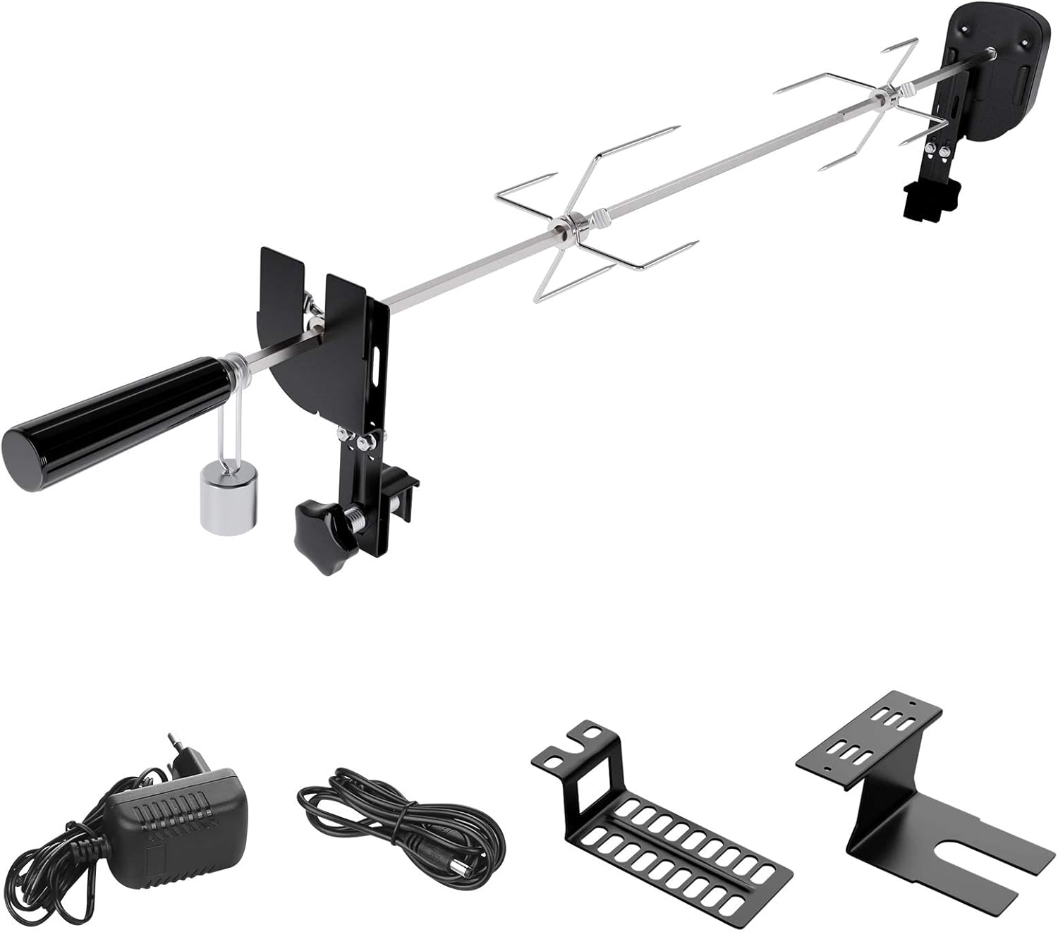 Kit Spiedo Girevole per Barbecue con Motore e Asse in Acciaio Inox