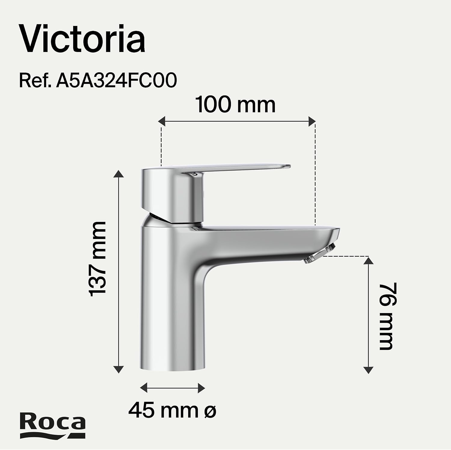 Roca - Mezclador monomando para lavabo con cuerpo liso Victoria Plus A5A324FC00