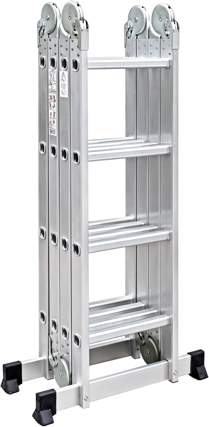 Scala in alluminio multiposizione 4 in 1 pieghevole con cerniere di sicurezza e piedi antiscivolo