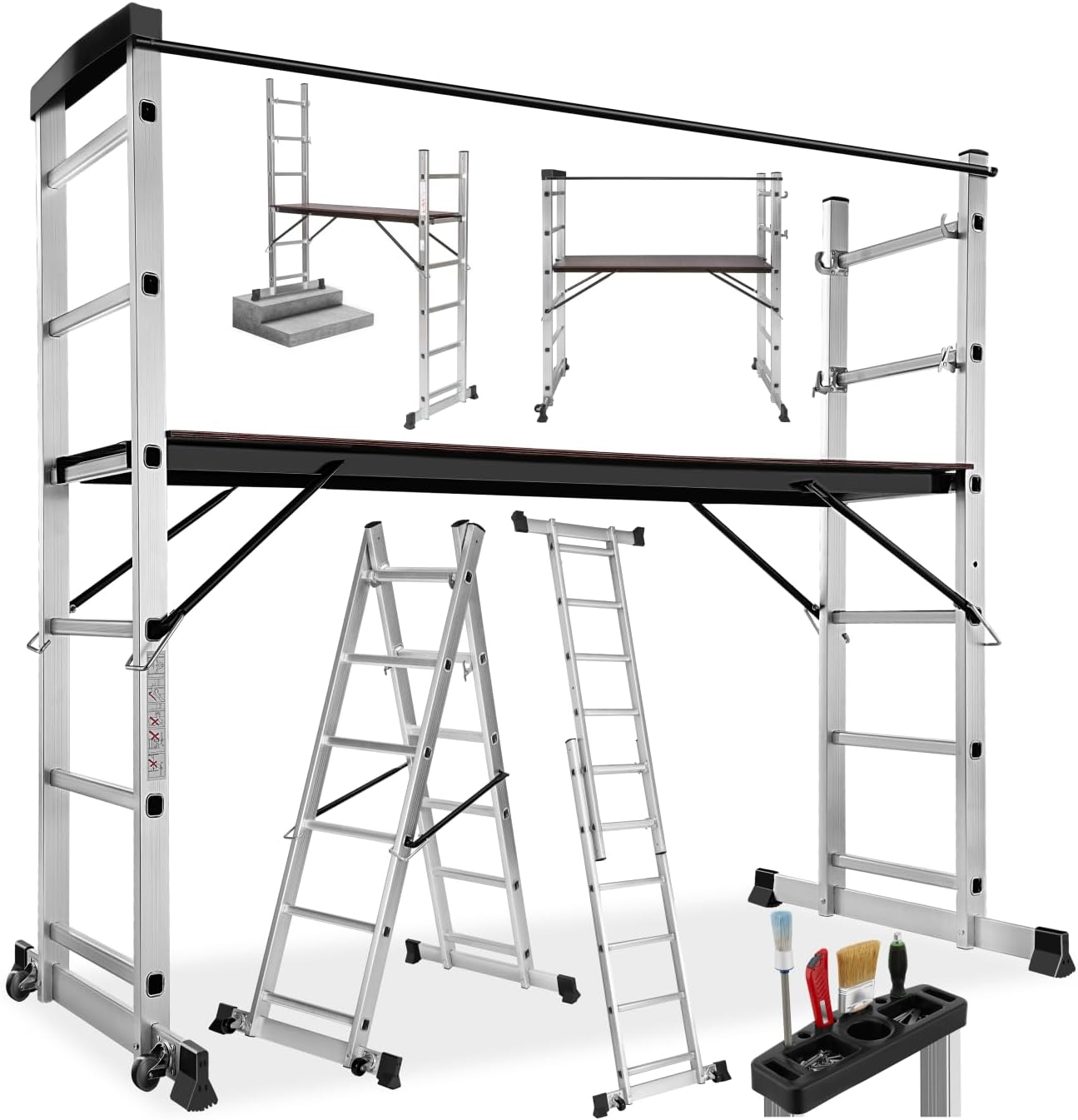 Scala Multifunzionale 4 in 1 con Piattaforma Antiscivolo