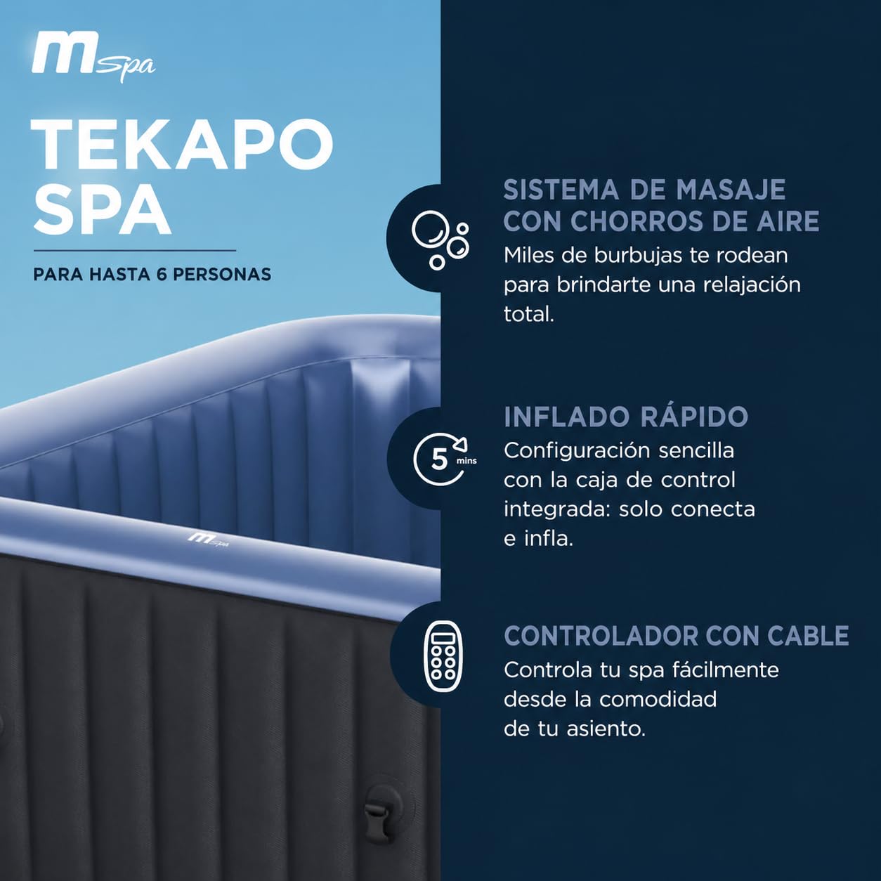 MSpa – Spa insuflável quadrado Tekapo 4–6 pessoas