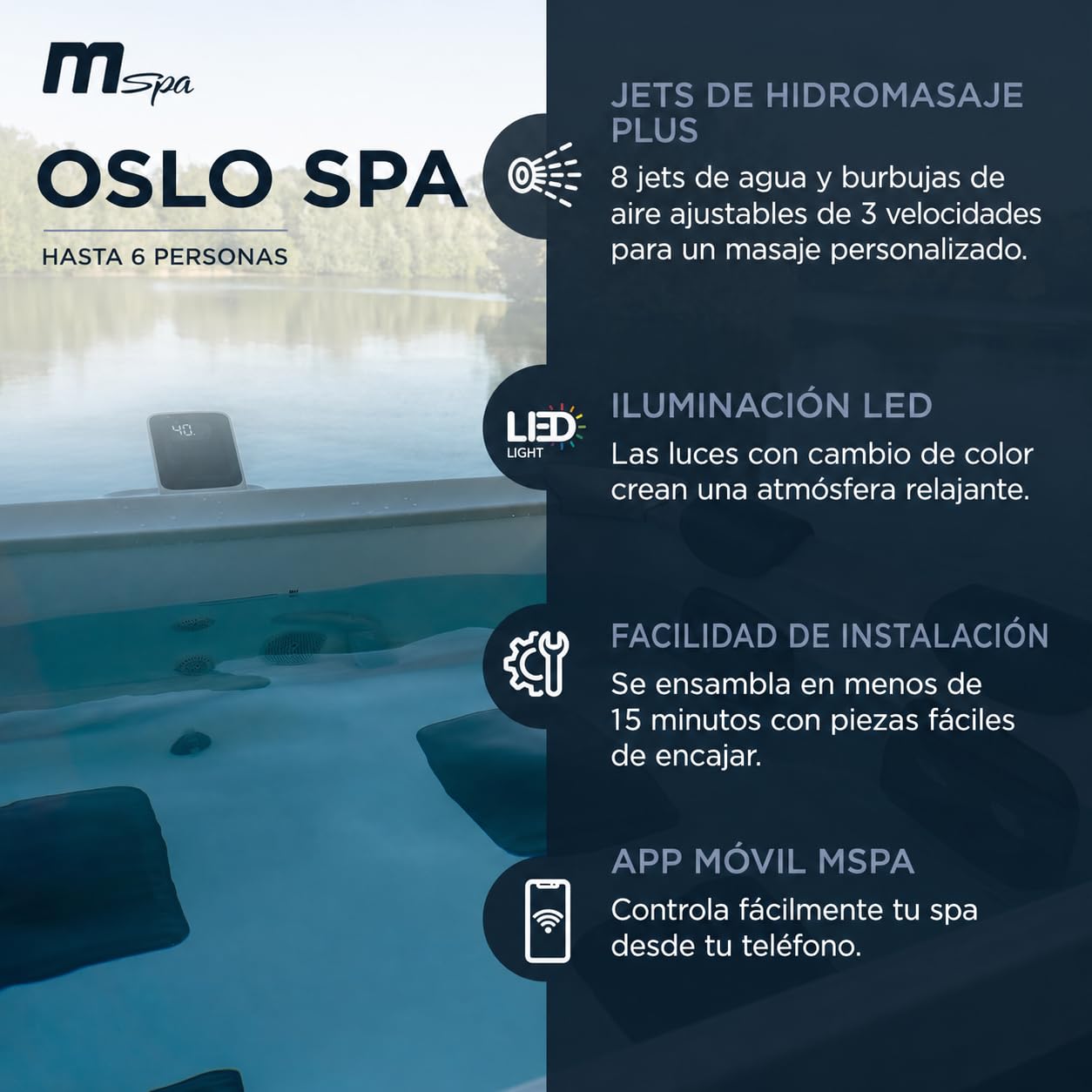 Mspa - Spa rígido cuadrado Oslo 4-6 personas