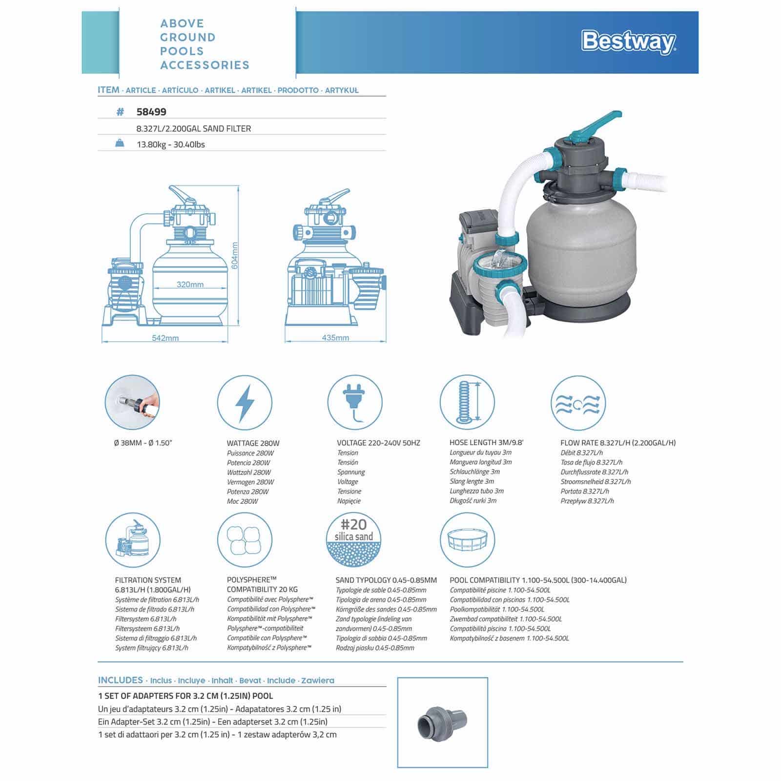 Bestway – Flowclear depuradora de arena 8.327 L/h para piscinas elevadas
