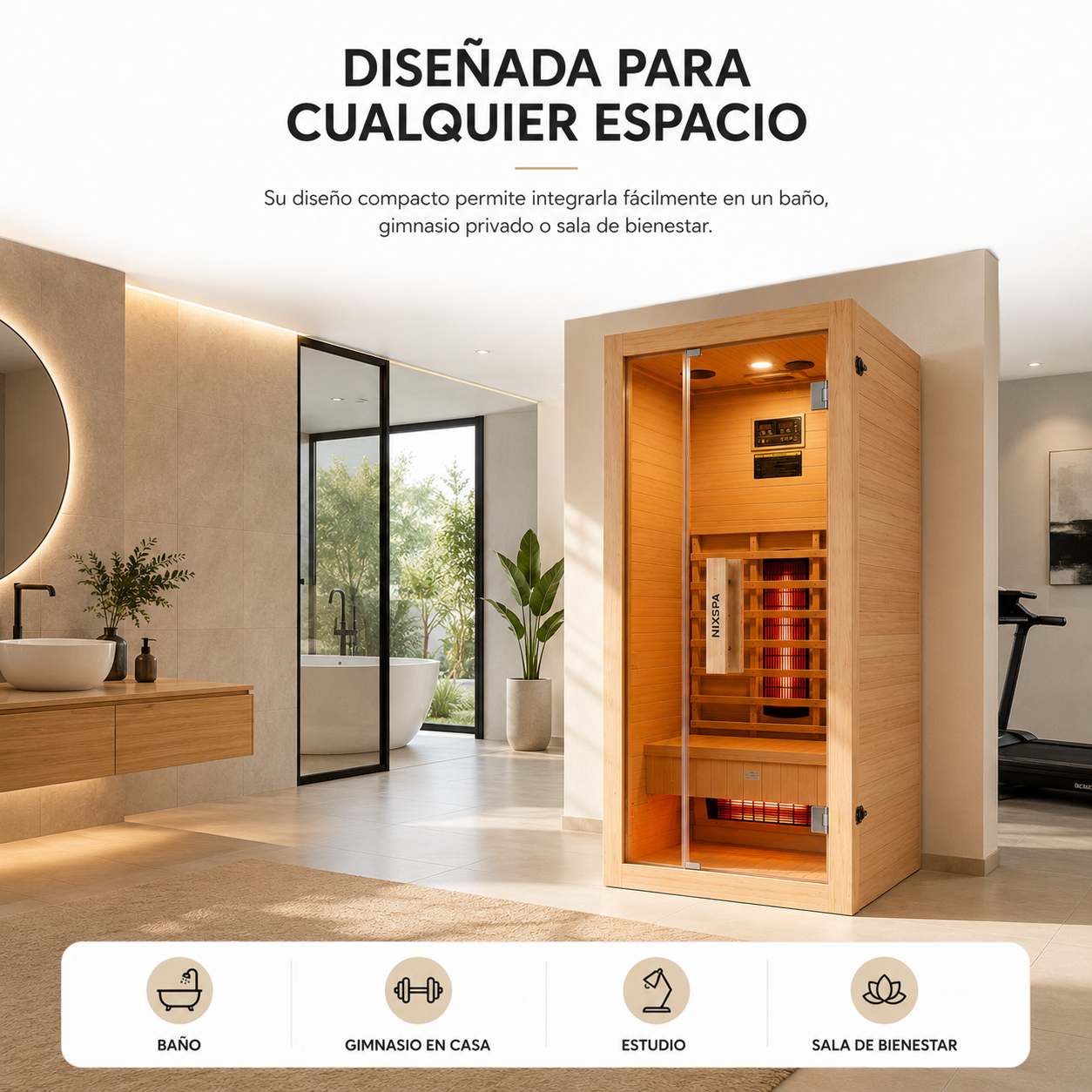 Sauna de infrarrojos para casa individual de madera maciza con 4 paneles y control digital