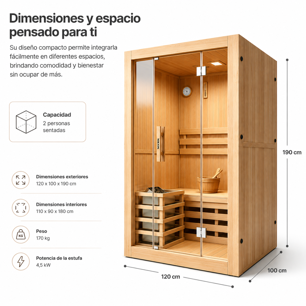 Sauna finlandese per 2 persone in legno Hemlock canadese