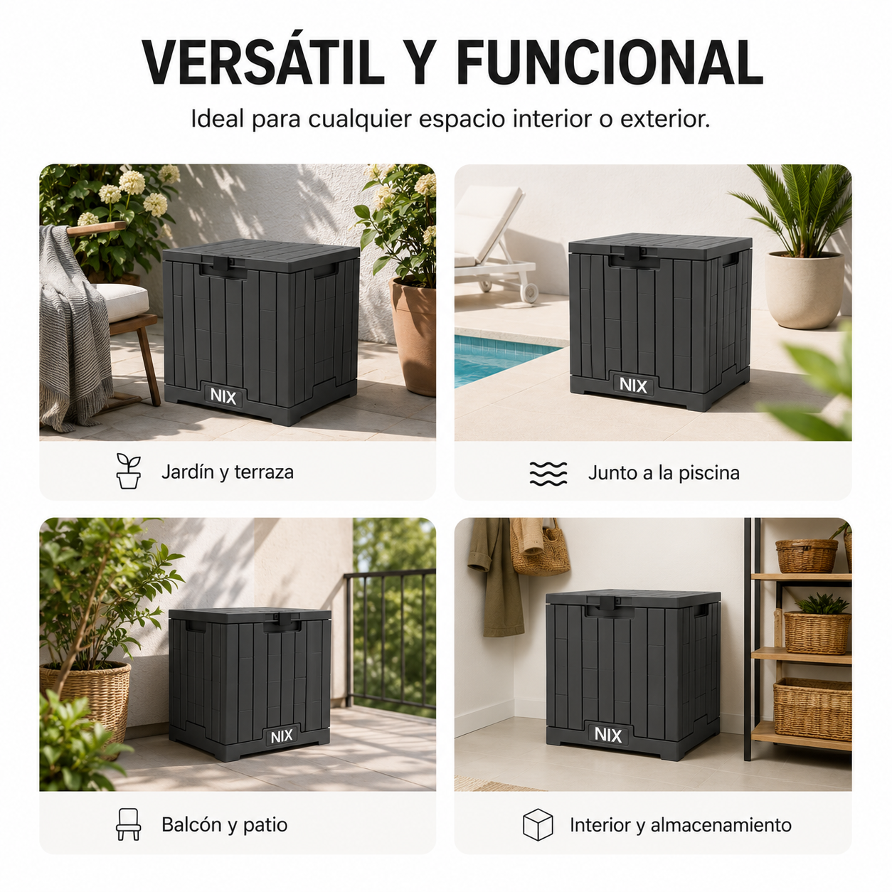 Arcón De Almacenaje Exterior Impermeable 130 L Con Tapa Reforzada