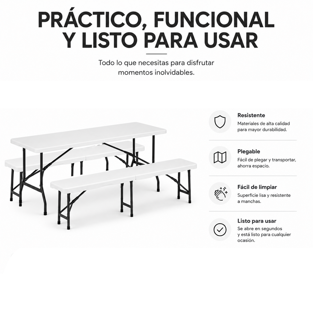 Conjunto Mesa Plegable Con 2 Bancos Para Jardín 180x74x72 cm