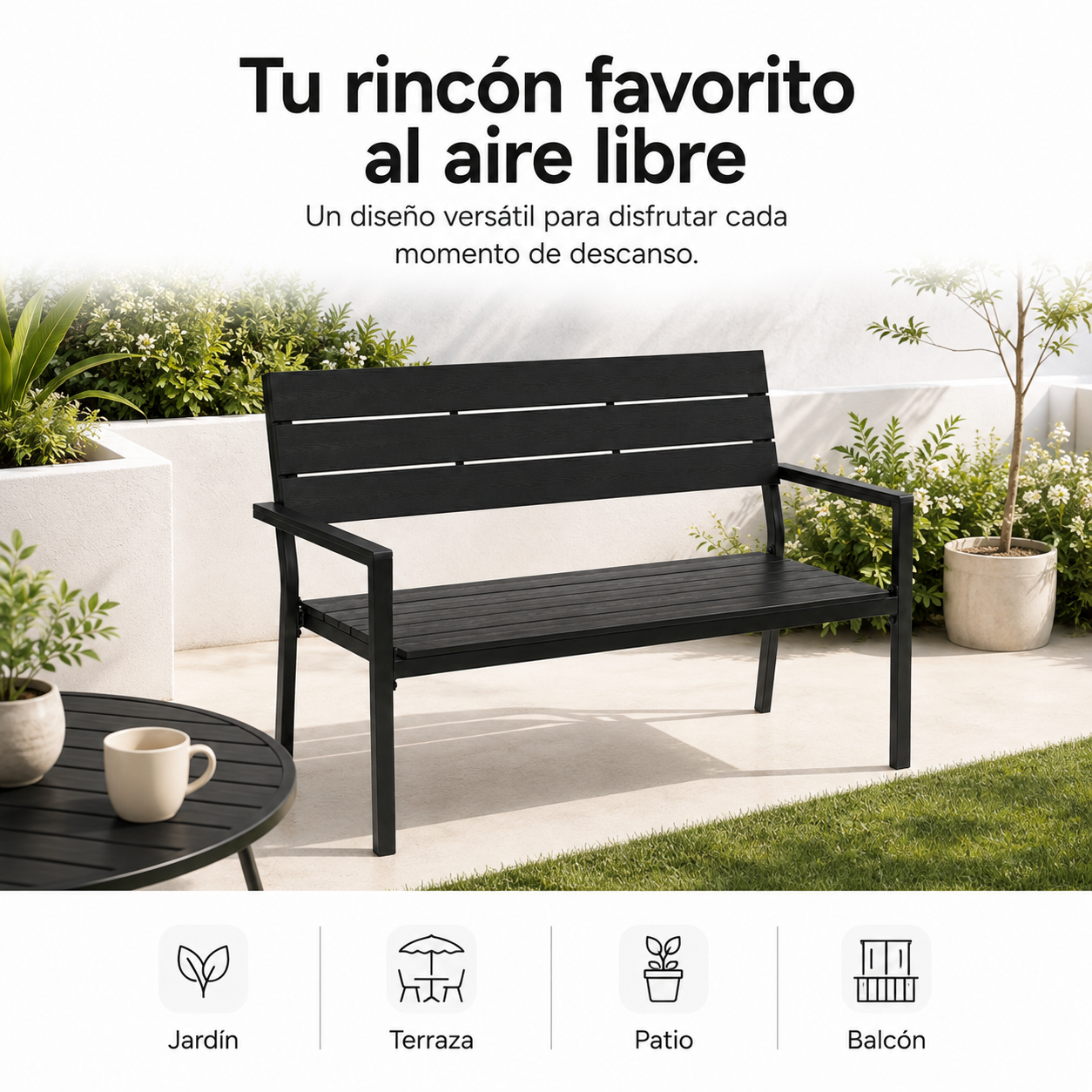 Panca da Giardino Esterna per 2 Posti con Schienale Ergonomico