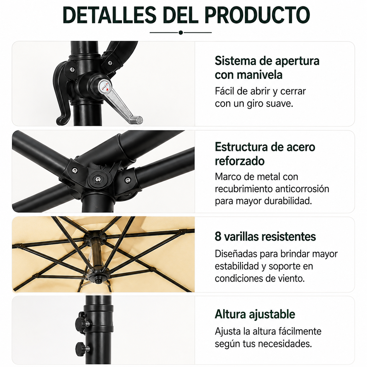 Ombrellone Laterale 3 Metri Inclinabile a 360° con Asta e Manovella Beige Senza Base