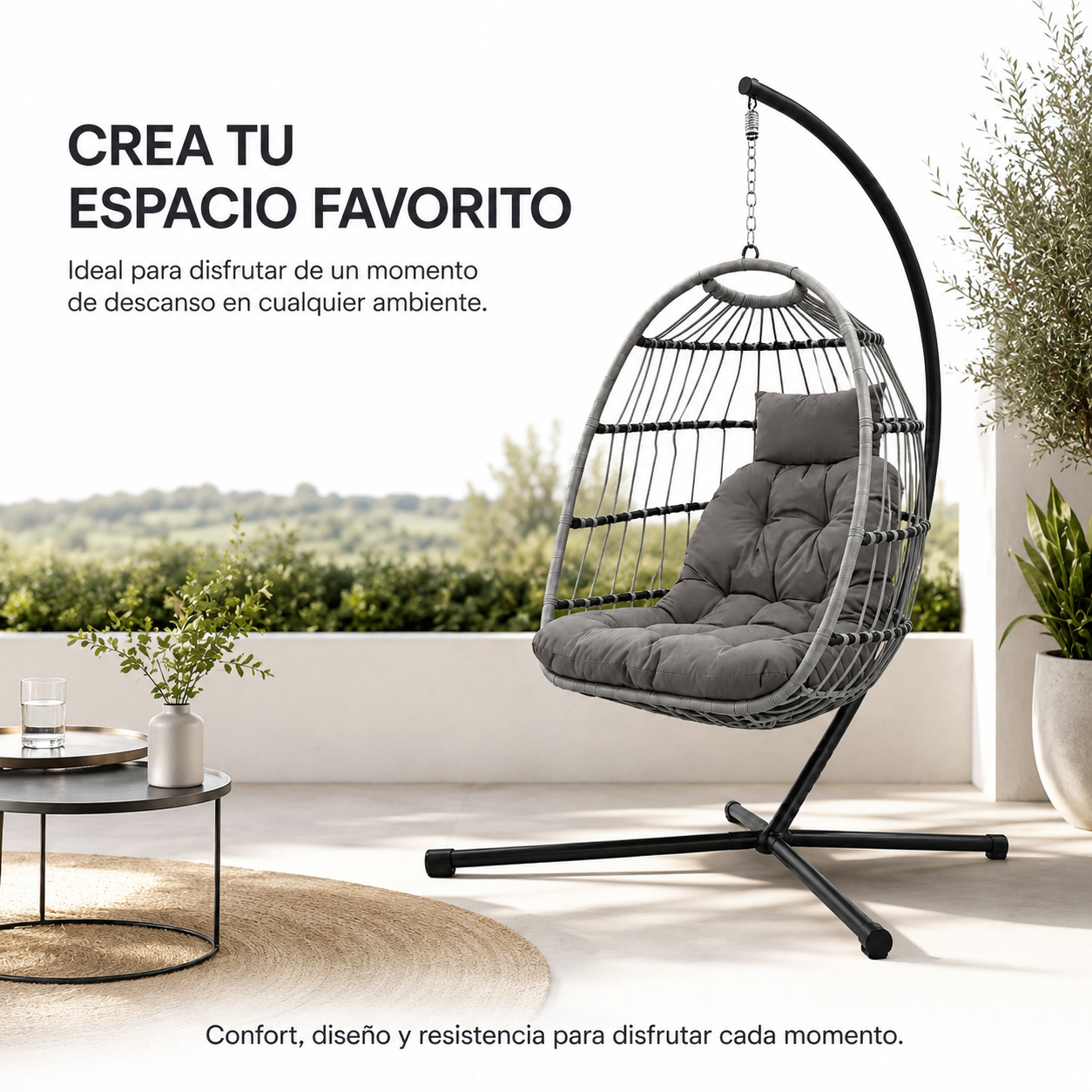 Sillón Colgante Huevo Jardín Con Cojines Acolchados Estructura Metálica