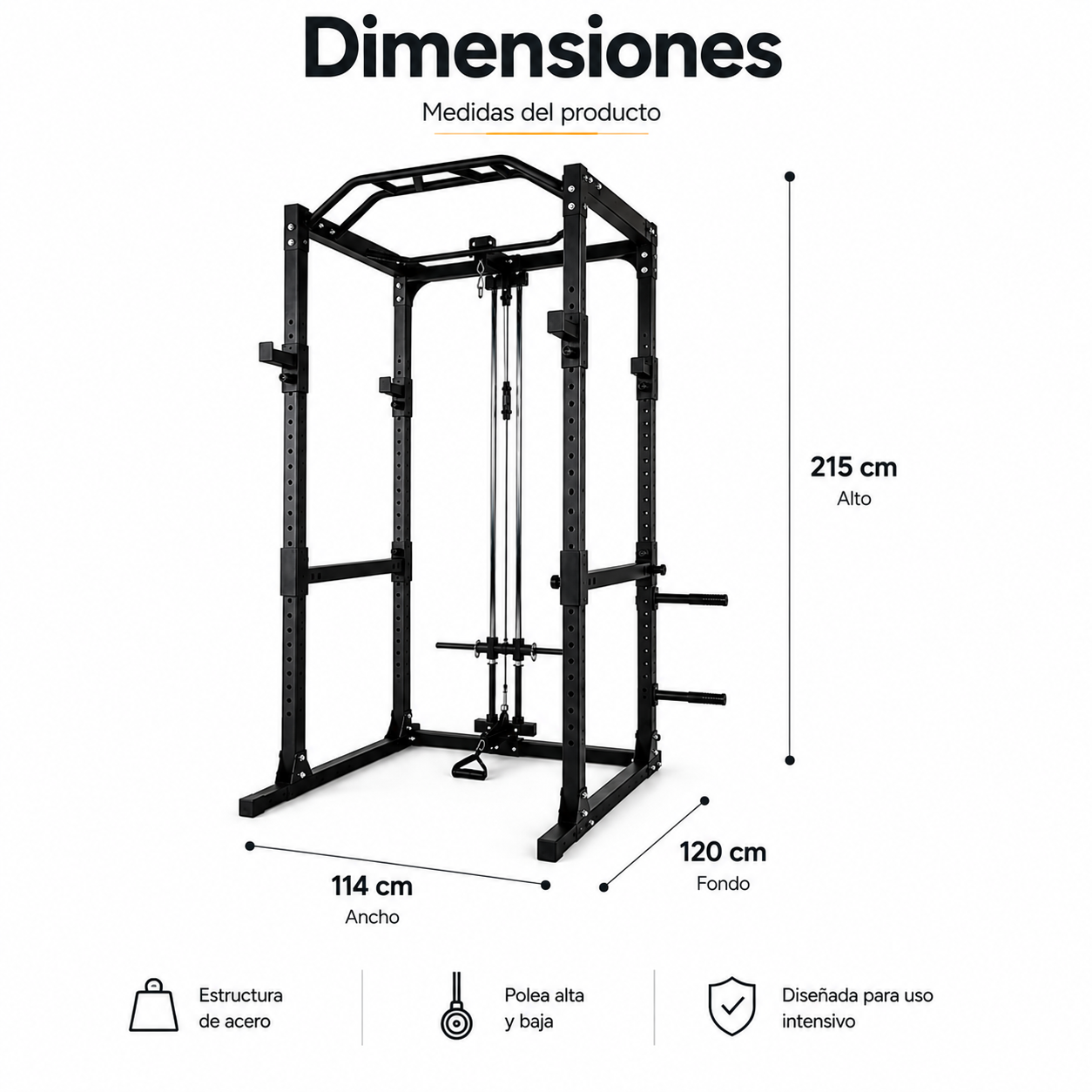 Multifunctioneel power rack met hoge en lage katrol en optrekstang voor thuis