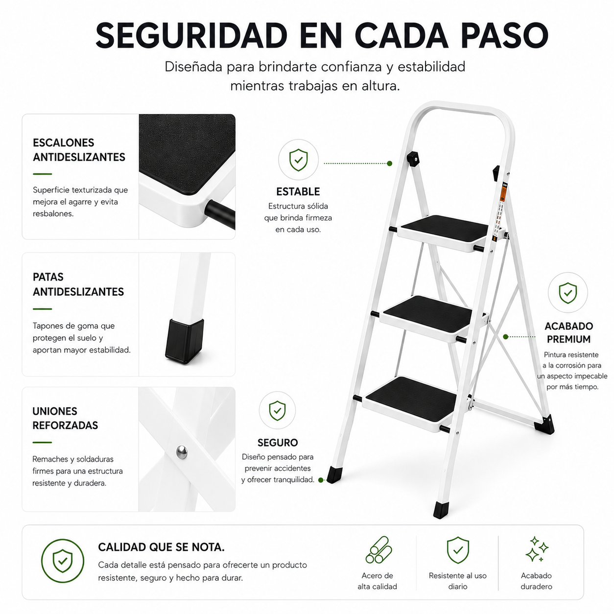 Escalera plegable con superficie antideslizante de 3 peldaños