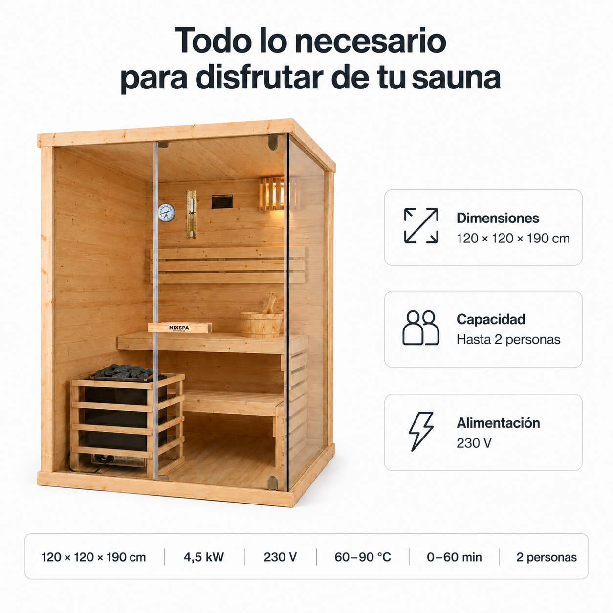 Sauna Finlandesa para Casa 2 Personas Madera de Abeto