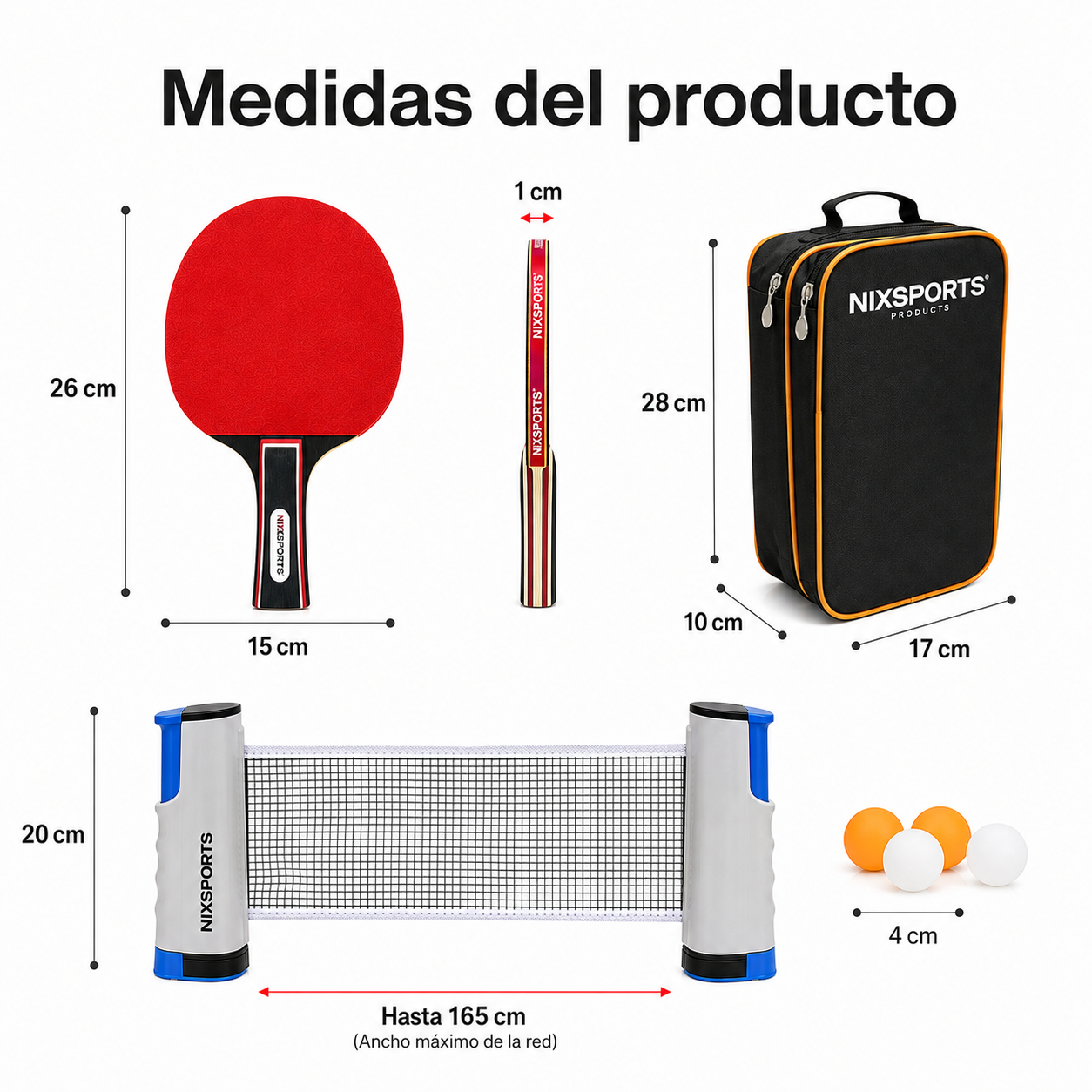 Set Ping Pong Portátil Con Red Retráctil, 2 Palas y Pelotas