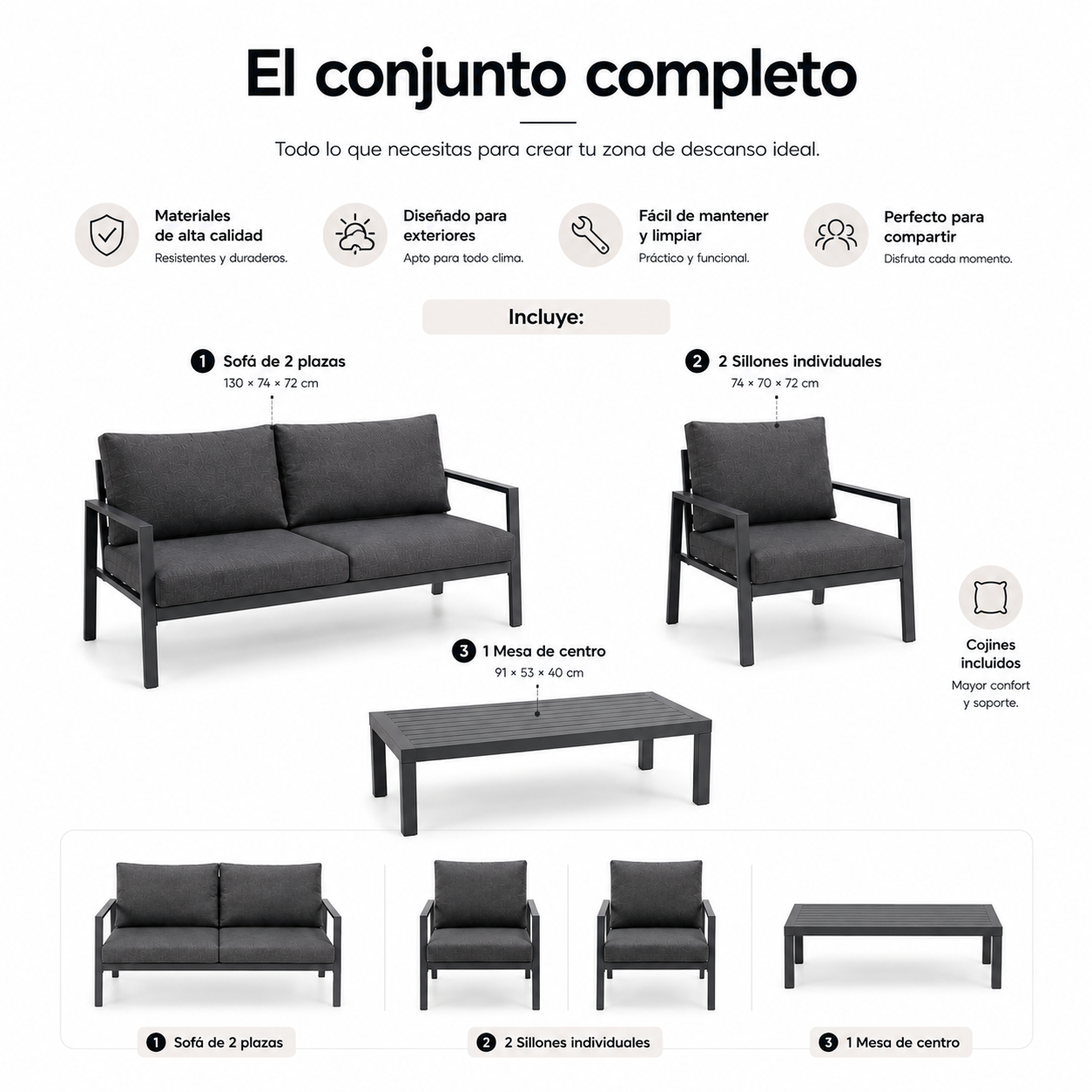 Set Da Giardino Divano Angolare Modulare In Alluminio Antracite
