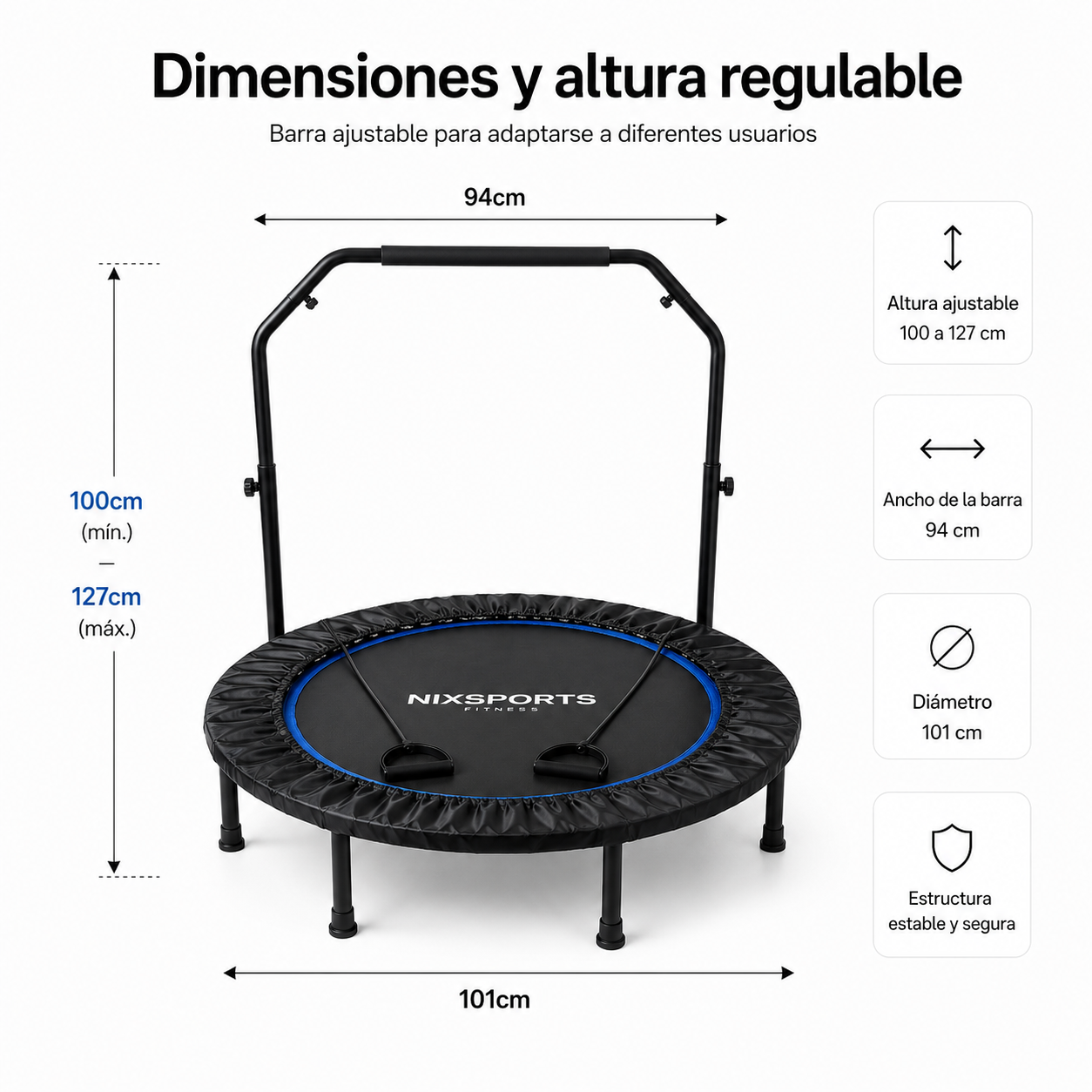 Trampolín Fitness 3 en 1 con Barra Ajustable