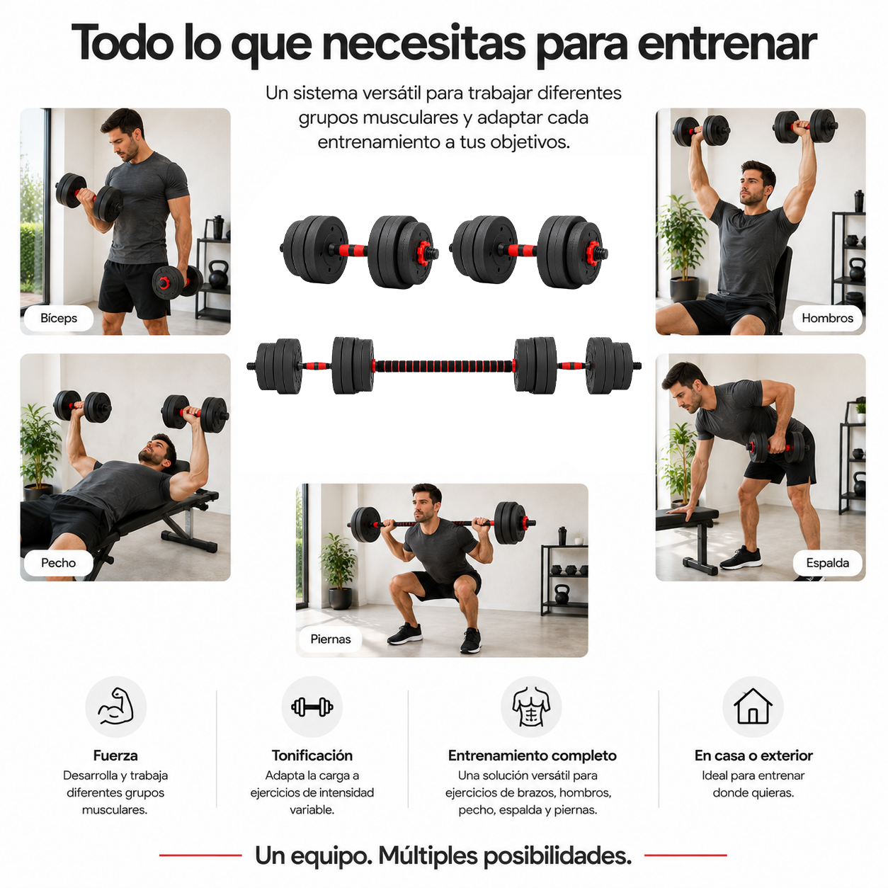 Halteres Ajustáveis com Barra Multifunções 30 Kg