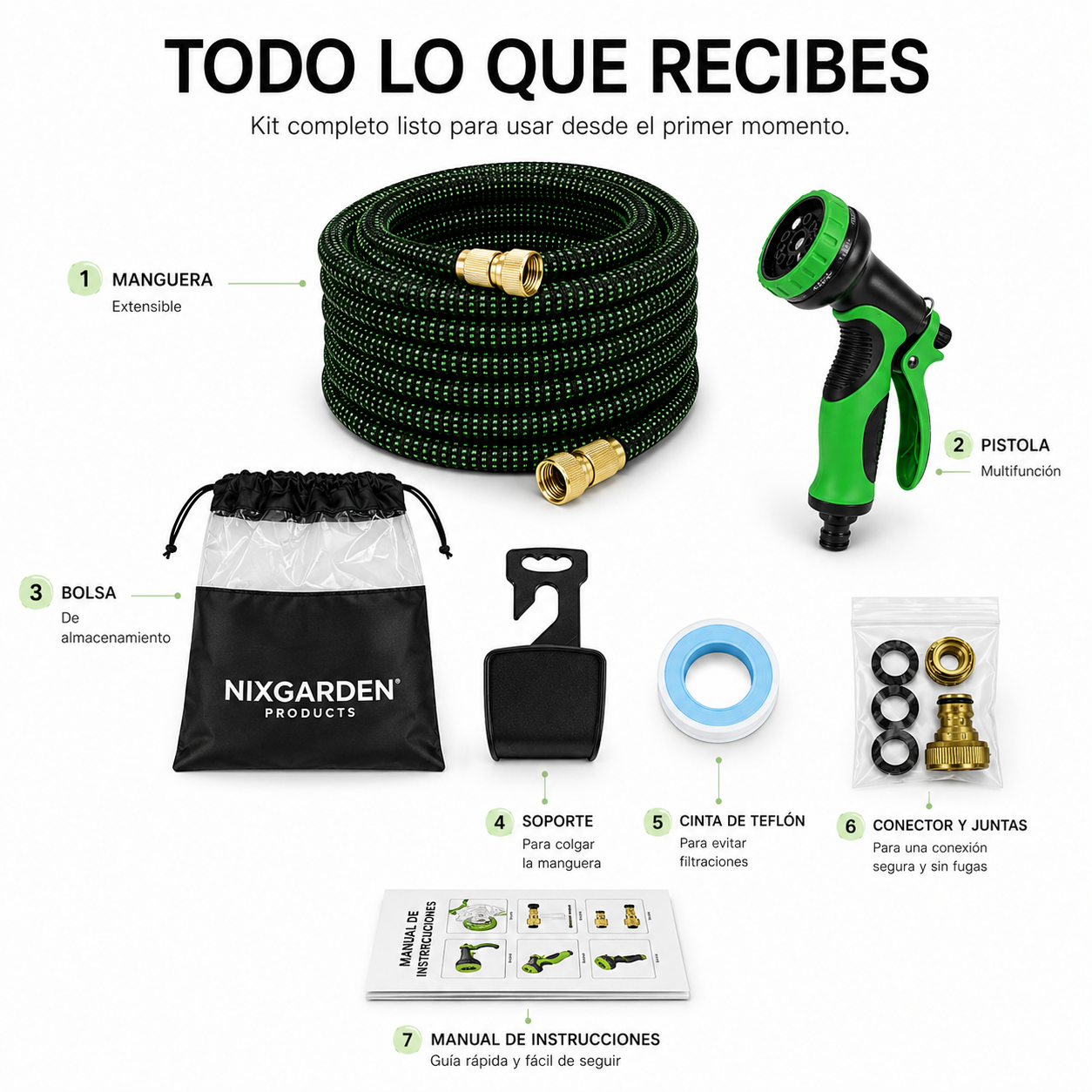 Manguera Extensible de Jardín 15 m con Pistola Multifunción