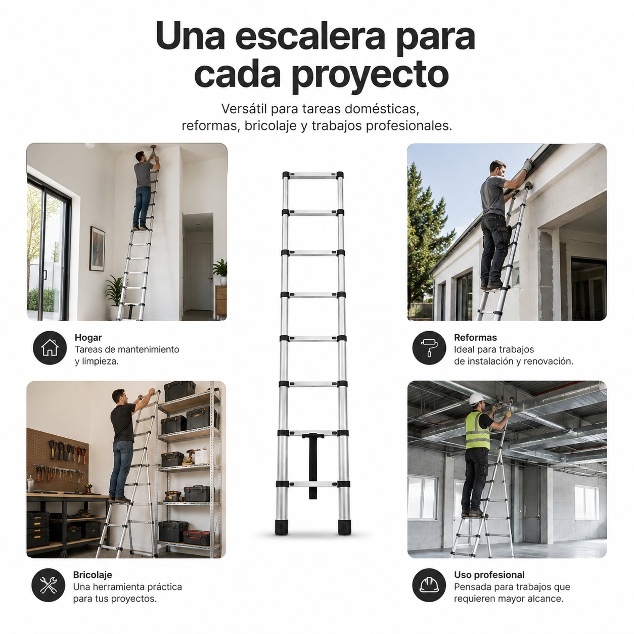 Échelle télescopique pliable 3,2 m avec marches antidérapantes