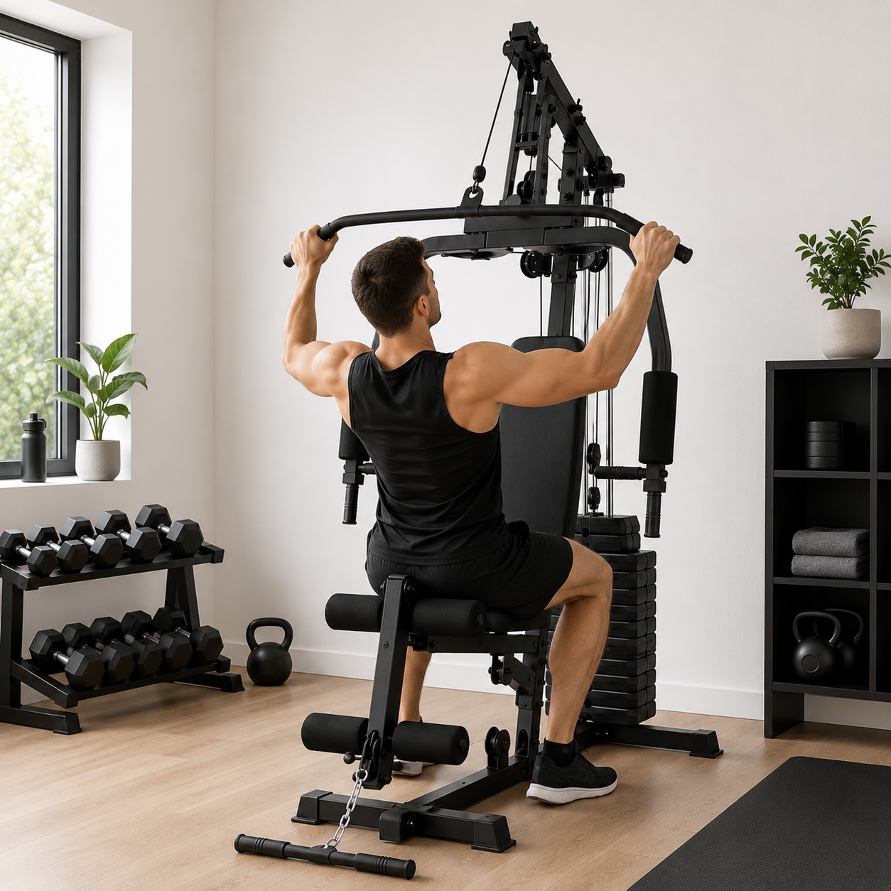 Multiestação de Musculação com Polias e Banco Ergonómico