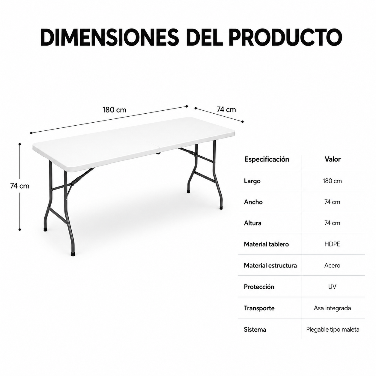 Mesa Dobrável Jardim Portátil 180x74x74 cm