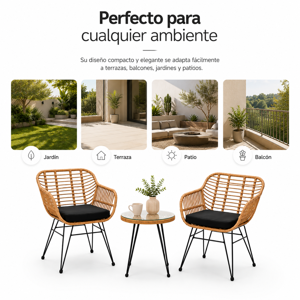 Rotan tuinset met 2 fauteuils en ronde tafel voor terras en balkon